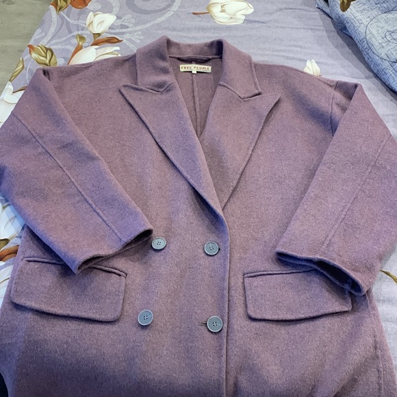 New Free People Light Wool Plum Coat sz L - Picture 6 of 7